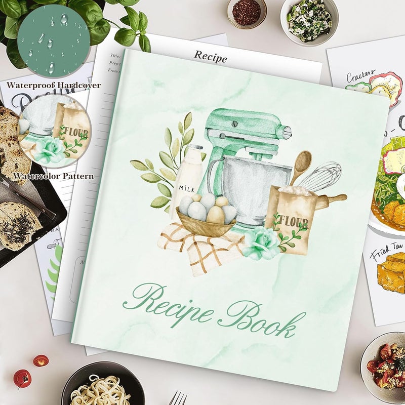 Lanpn Recipe Binder 8.5x11 3 Ring Kit, Waterproof Recipe Book Blank Organizer Recipe Binder to Write in Your Own Recipes with 60 Plastic Sleeves,116 Recipes, Dividers,Labels & Stickers, Green - Image 2