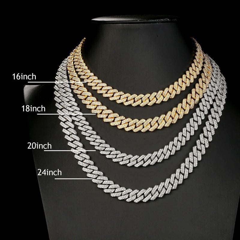 JUNVirtuous Cuban Link Chain Mens Iced Out Miami Cuban Necklace Silver/Gold Bling Diamond Hip Hop Jewelry for Women (18 inch Silver Necklace) - Image 2
