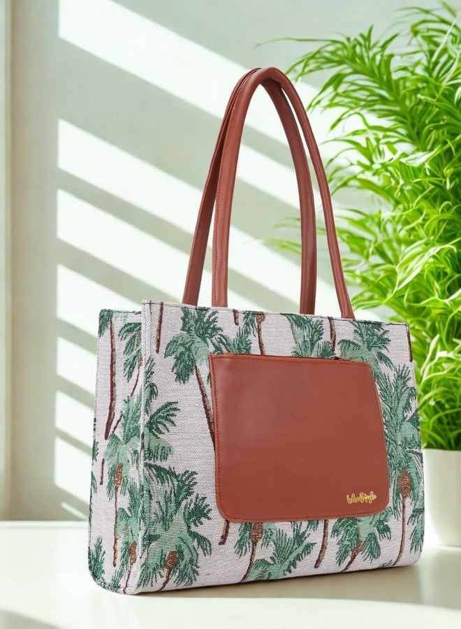 LIKE STYLE Women’s Designer Jute Handbag with PU Rexine Pocket | Spacious Shoulder Tote for Daily, Office & Casual Use (Green) - Image 2