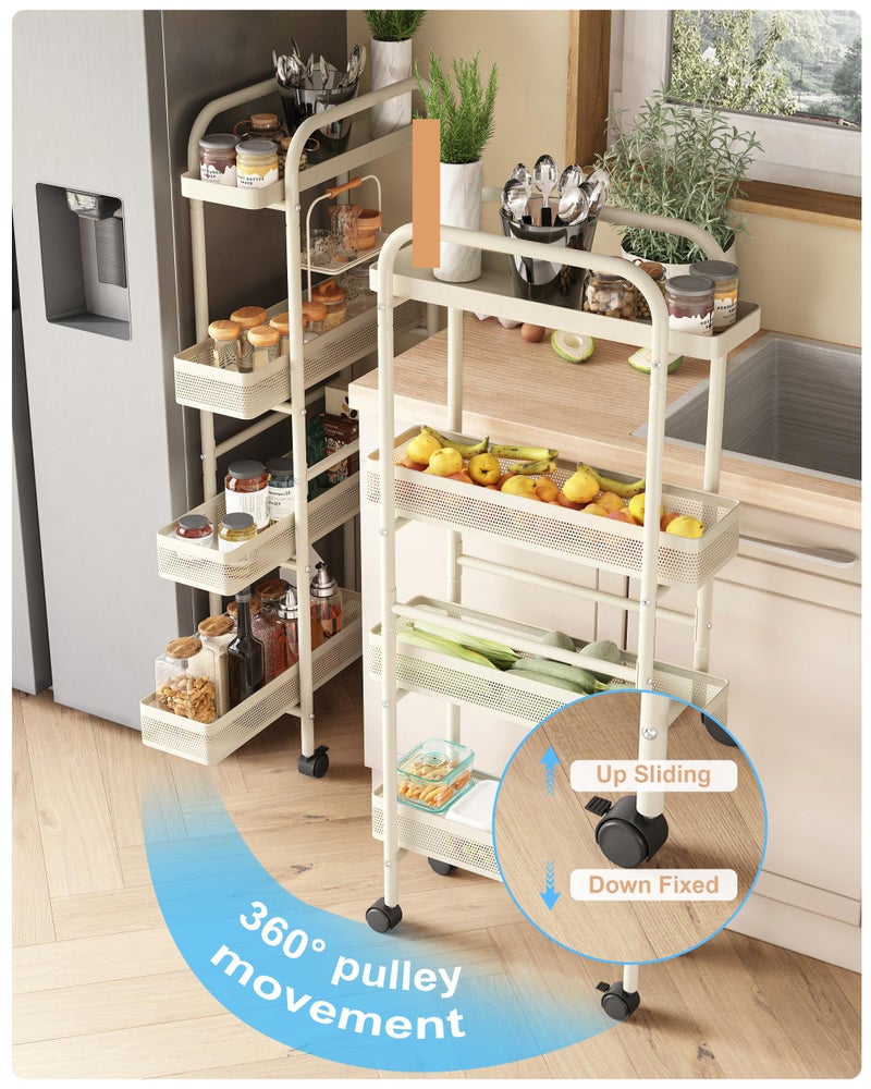 UMDONX Slim Storage Cart 4 Tier with Pull Out Basket Bathroom Organizer Rolling cart, Rolling Utility Cart Slide Out Organizer for Kitchen, Bathroom, Laundry White - Image 2