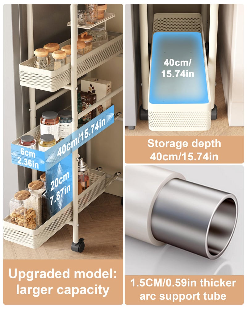 UMDONX Slim Storage Cart 4 Tier with Pull Out Basket Bathroom Organizer Rolling cart, Rolling Utility Cart Slide Out Organizer for Kitchen, Bathroom, Laundry White - Image 3
