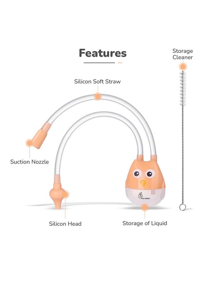أر فور رابيت شفاط الأنف من Snowy Baby، منظف أنف للأطفال (من 0 إلى 5 سنوات) من السيليكون الناعم الخالي من مادة BPA، يمتص المخاط من الأطفال، يخفف من البرد، سهل التنظيف، مناسب للسفر (برتقالي) - Image 5
