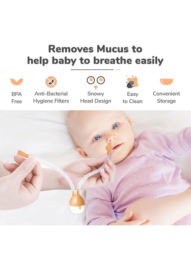 أر فور رابيت شفاط الأنف من Snowy Baby، منظف أنف للأطفال (من 0 إلى 5 سنوات) من السيليكون الناعم الخالي من مادة BPA، يمتص المخاط من الأطفال، يخفف من البرد، سهل التنظيف، مناسب للسفر (برتقالي) - Image 2