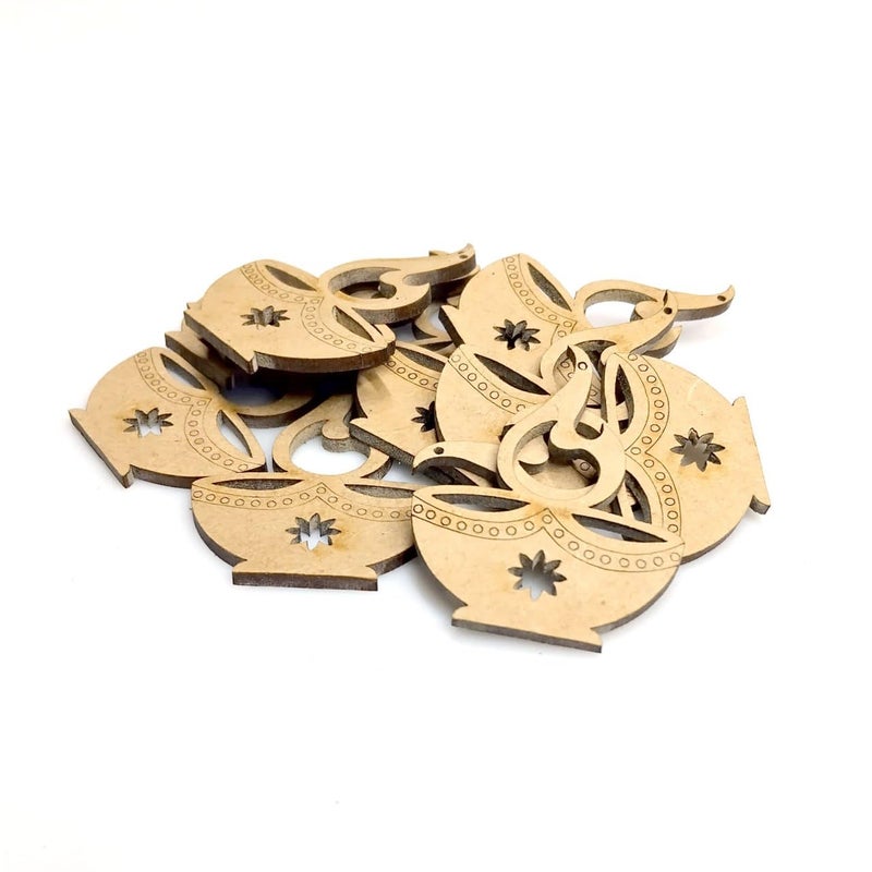 Curious Button Set of 12 Blank Wooden Diya Cutouts for Diwali Decoration, DIY Art and Craft Diwali Diyas, Wall Hanging, Floor Rangoli, Reusable Festive Home Decor. - Image 5