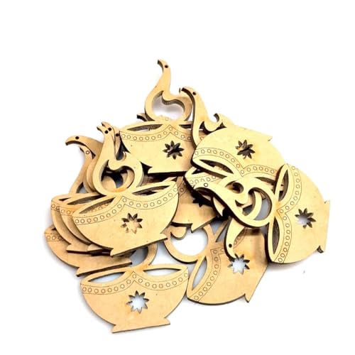 Curious Button Set of 12 Blank Wooden Diya Cutouts for Diwali Decoration, DIY Art and Craft Diwali Diyas, Wall Hanging, Floor Rangoli, Reusable Festive Home Decor. - Image 2