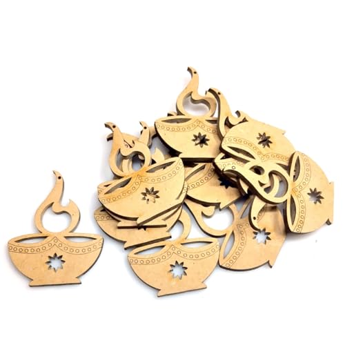 Curious Button Set of 12 Blank Wooden Diya Cutouts for Diwali Decoration, DIY Art and Craft Diwali Diyas, Wall Hanging, Floor Rangoli, Reusable Festive Home Decor. - Image 3