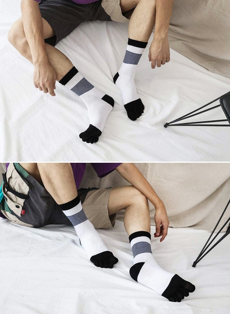 5 Pairs of Comfortable Cotton Toe Socks - Breathable Striped Sports Socks for Outdoor Activities and Everyday Wear - Image 5