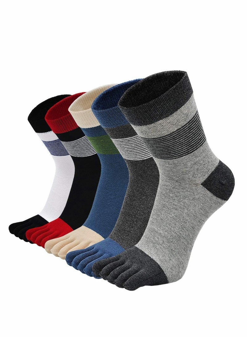 5 Pairs of Comfortable Cotton Toe Socks - Breathable Striped Sports Socks for Outdoor Activities and Everyday Wear - Image 1