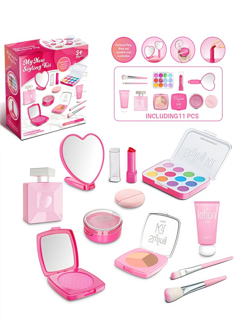 MIXDE Kids Pretend Makeup Kit For Girl With Mirror,Laptop Design,Toddler/Kids Makeup Set,Non-Toxic Washable,Birthday Gifts For 3 4 5 6 7 8 9 10years Old Girls,11pcs,Pink(Not Real Makeup) - Image 1