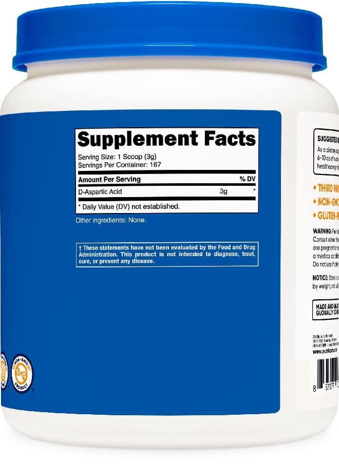Nutricost - Nutricost D-Aspartic Acid (DAA) Powder 500G - DAA Supplement - Image 1