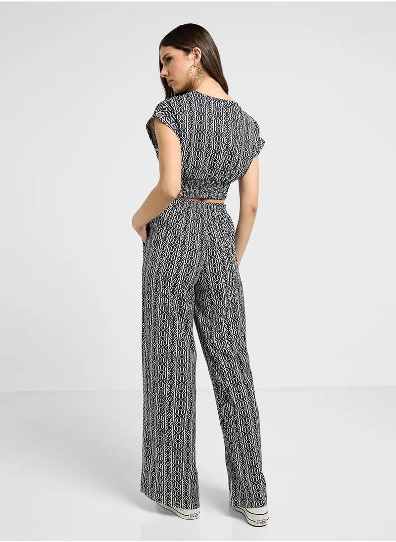 Ginger Printed Crop Top & Relaxed Fit Pant Co-Ord Set