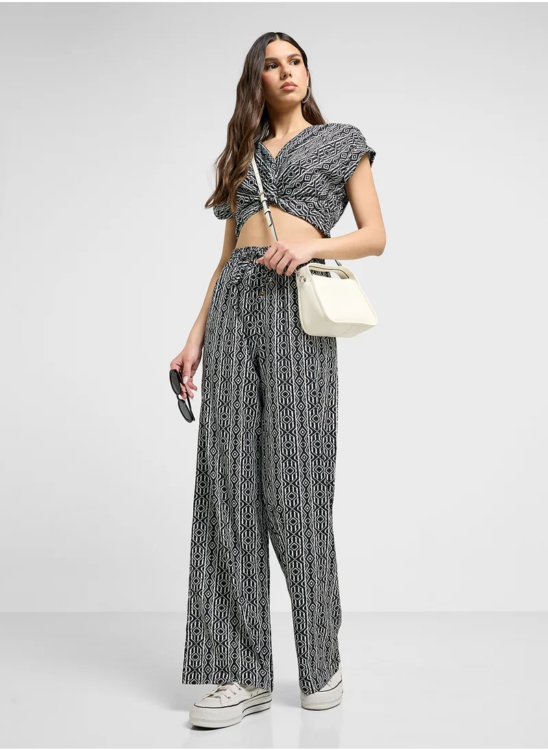 Ginger Printed Crop Top & Relaxed Fit Pant Co-Ord Set
