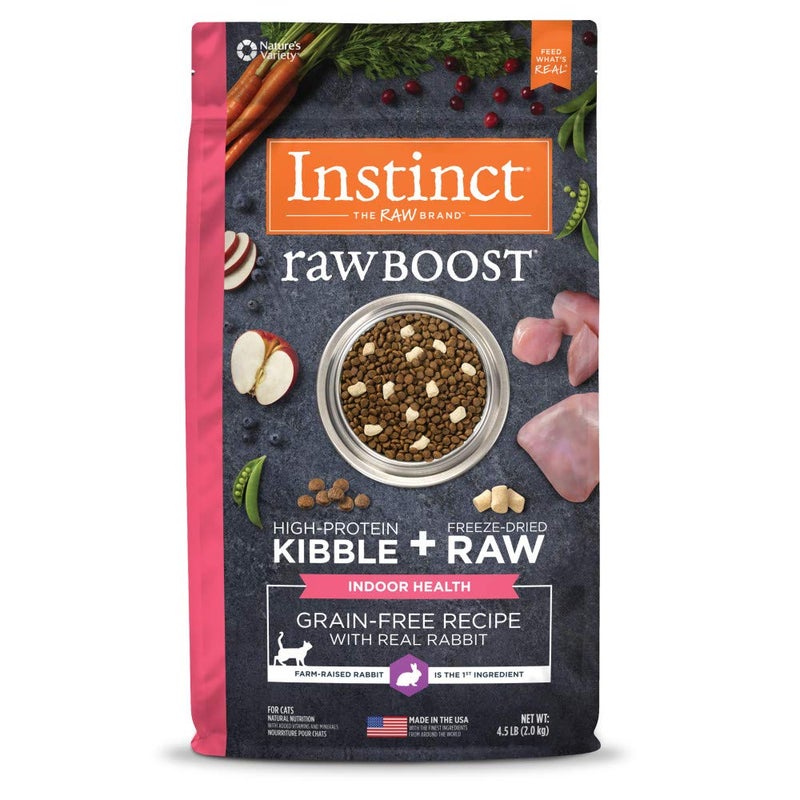 Instinct Raw Boost Indoor Health Natural Dry Cat Food with Freeze Dried Pieces Grain Free Recipe Real Rabbit 45 lb Bag