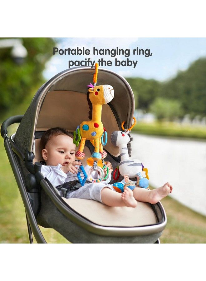 TUMAMA Baby Hanging Toys 16 Inch Plush Animals Baby Rattle Crinkle Squeaky Toys Car Seat Stroller Toys Baby Toys For 0 3 6 9 12 Months Sensory Learning Toys Gift For Newborn Infant 2 Pack - Image 5
