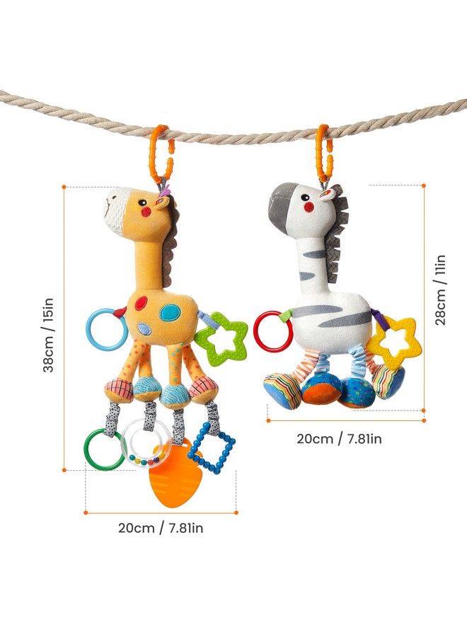 TUMAMA Baby Hanging Toys 16 Inch Plush Animals Baby Rattle Crinkle Squeaky Toys Car Seat Stroller Toys Baby Toys For 0 3 6 9 12 Months Sensory Learning Toys Gift For Newborn Infant 2 Pack - Image 3