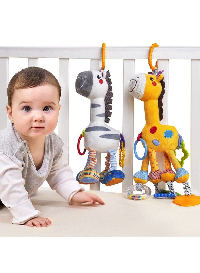 TUMAMA Baby Hanging Toys 16 Inch Plush Animals Baby Rattle Crinkle Squeaky Toys Car Seat Stroller Toys Baby Toys For 0 3 6 9 12 Months Sensory Learning Toys Gift For Newborn Infant 2 Pack - Image 2
