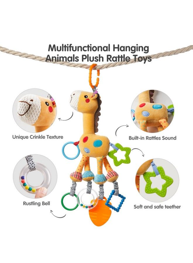 TUMAMA Baby Hanging Toys 16 Inch Plush Animals Baby Rattle Crinkle Squeaky Toys Car Seat Stroller Toys Baby Toys For 0 3 6 9 12 Months Sensory Learning Toys Gift For Newborn Infant 2 Pack - Image 4