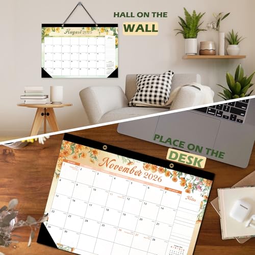ZTX Desk Calendar 2026-2027 Calendar Wall Calendars 2026-2027-18 Month Planner Large 17"x12" Jan.2026-Jun.2027 Clear Plastic Cover for Home Office New Year Christmas Gifts Floral - Image 2