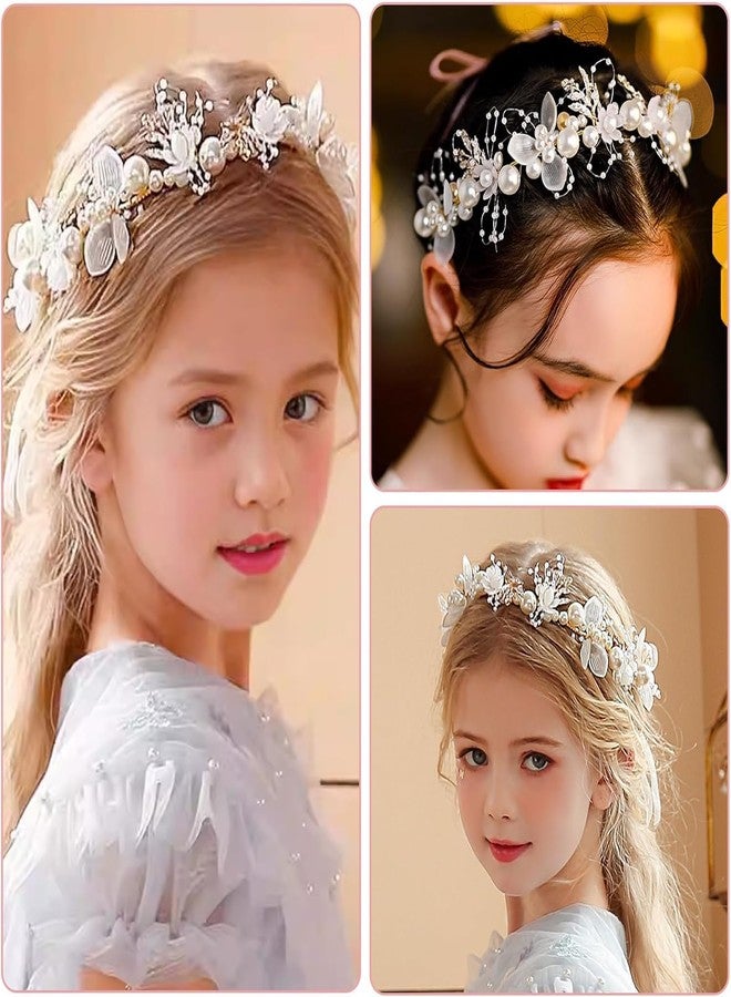 MATSON Adjustable Pearl Floral Tiara,Pearl Flower Crown Headpiece,Bridal Flower Crown With Ribbon,Princess Tiara for Party Dress Up,Prom Photography for Girls and Women - Image 5