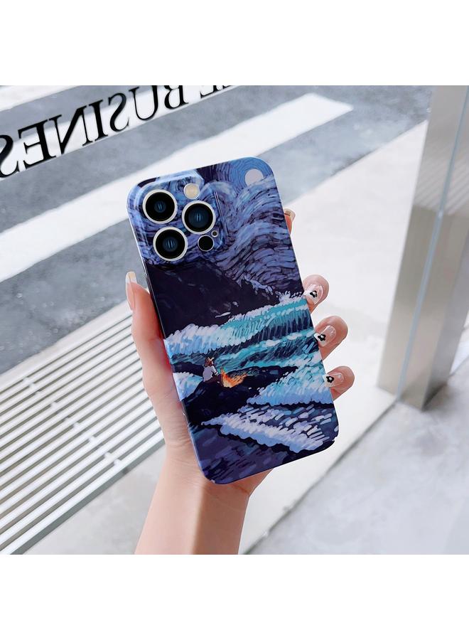 اس-توب جراب لهاتف iPhone 13 mini بنمط رسم زيتي وثقوب دقيقة، جراب هاتف من الكمبيوتر الشخصي - Image 1