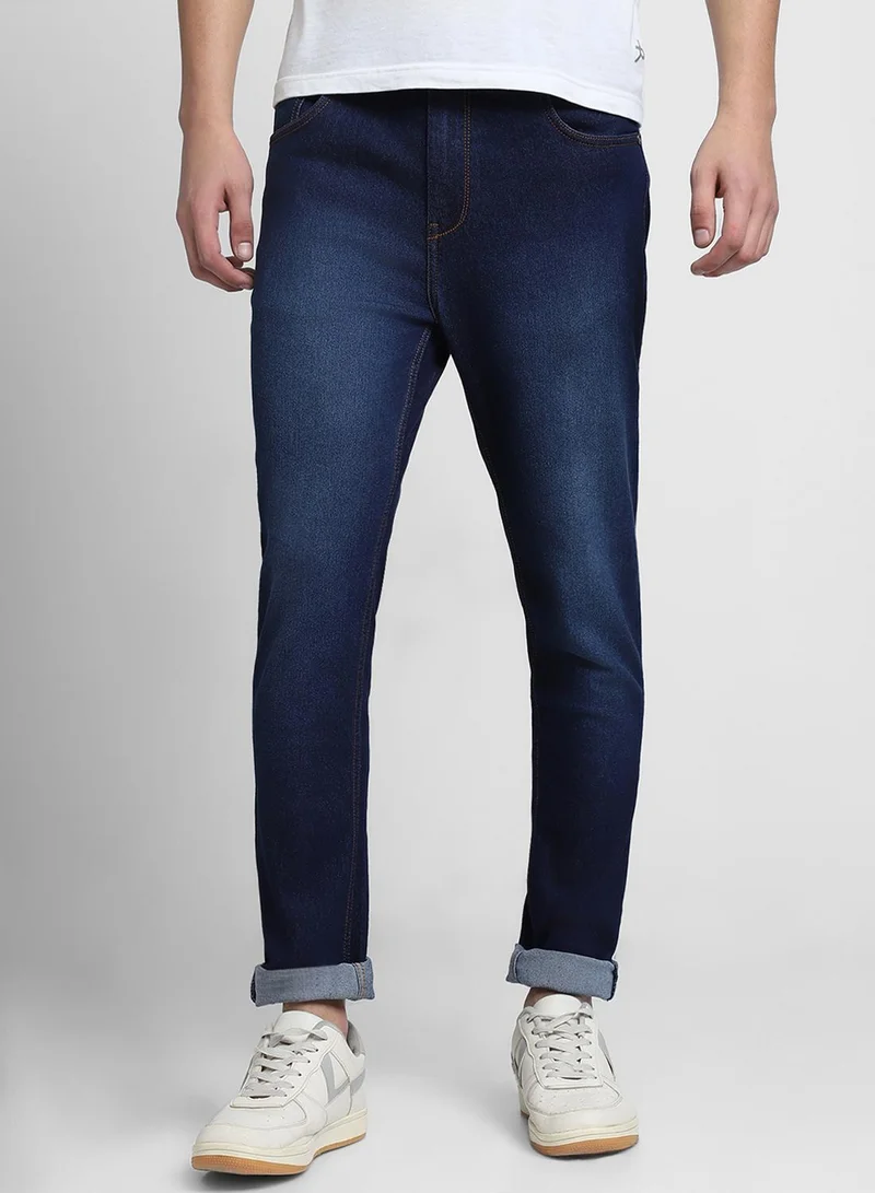 Dennis Lingo Slim Fit Indigo Men's Cotton Poly Stretch Jeans with Button & Zip Closure