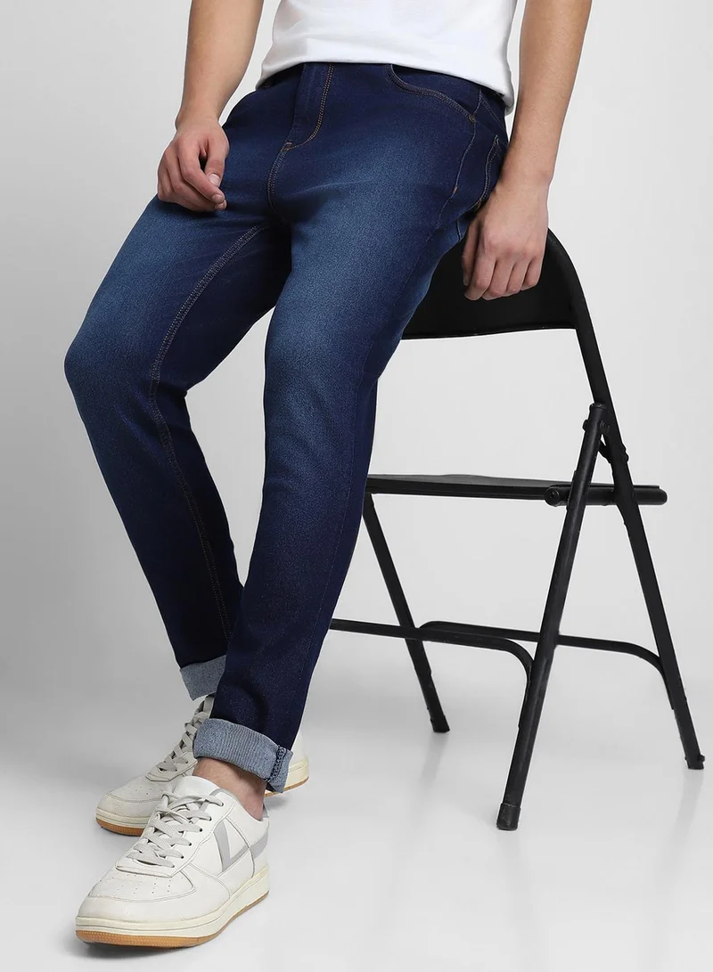 Dennis Lingo Slim Fit Indigo Men's Cotton Poly Stretch Jeans with Button & Zip Closure