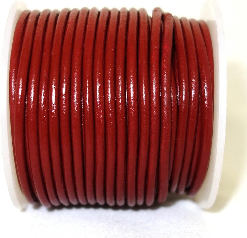 cords craft 2.0mm Round Leather Cords for Jewelry & Crafts, Bracelet, Necklaces, Beading, Jewelry Leather Cord, Genuine Leather Cording, 20 Meters (21.87 Yards) Regular Shiny (Dark Red, 2.0) - Image 3