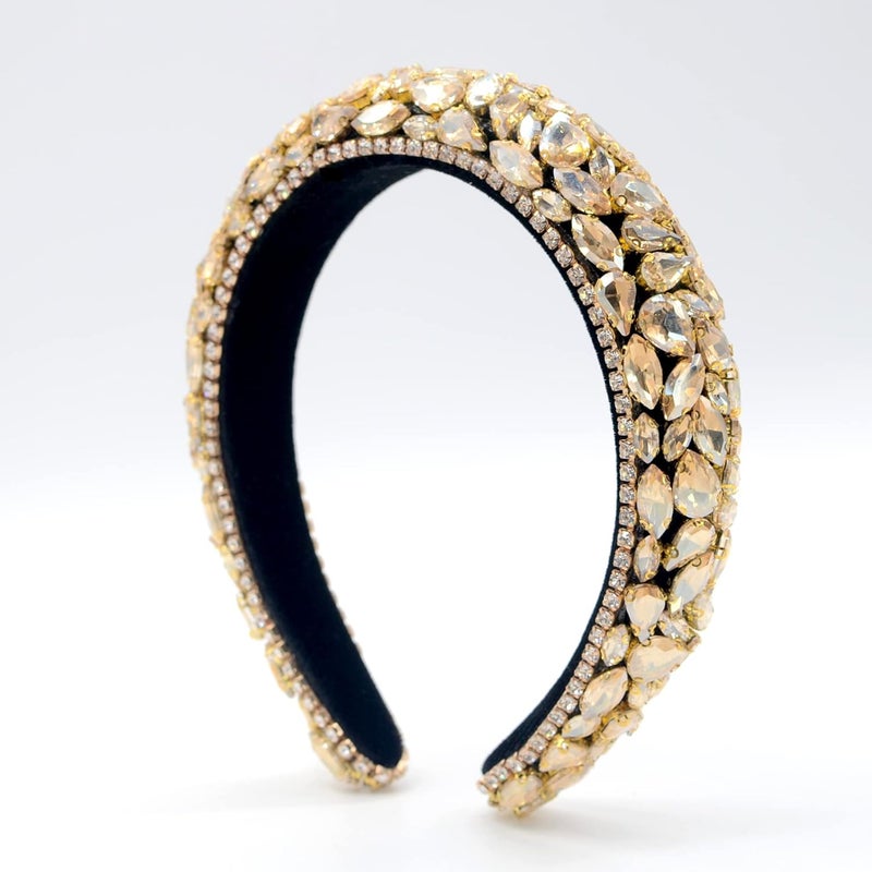 LEEMASING Rhinestone Headband Bling Padded Baroque Crystal Fashion Party Hair Band For Bridal Wedding Anniversary Holiday Gifts Gold