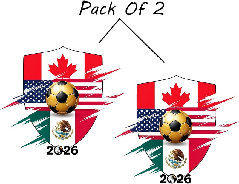 eDesign 2026 Canada USA Mexico World Cup Shield Soccer Sticker Vinyl - 5 Inches - Premium Waterproof Vinyl Sticker for Cars Trucks Laptops Water Bottles and More - Weatherproof and Durable 2-Pack - Image 1