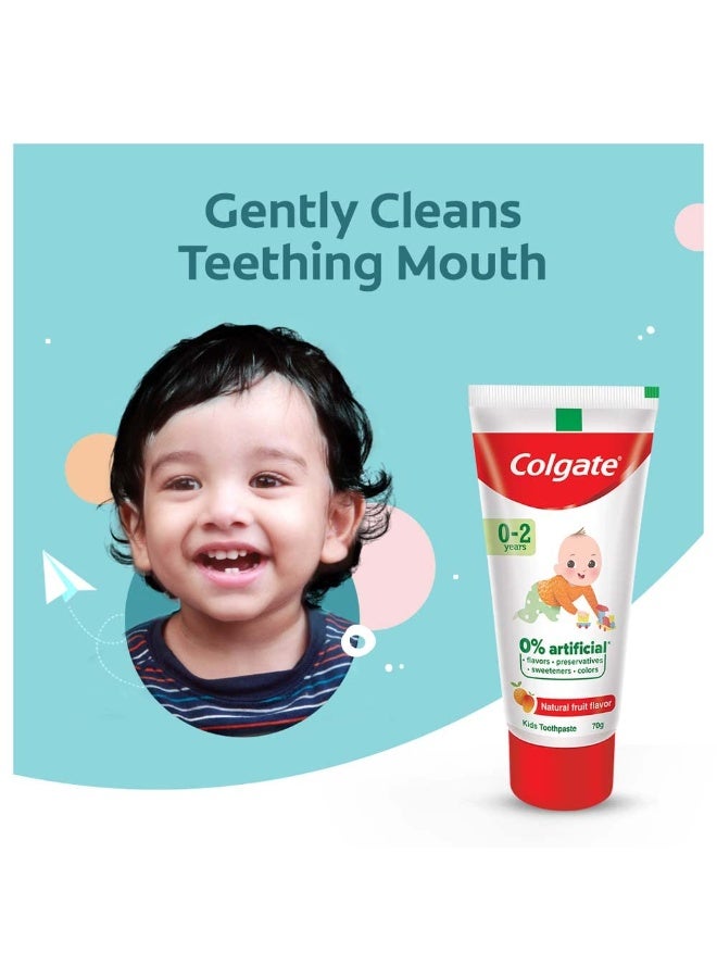 Colgate Toothpaste for Kids (0-2 yrs), Natural Fruit Flavour, 0% Artificial - 70g with Colgate Kid's Extra Soft Toothbrush (0-2 Years) - 1 Pc - Image 2