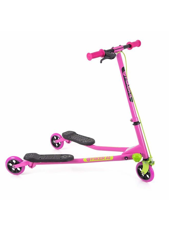 Yvolution Y Fliker Air A1 Scooter 3 Wheels Foldale Wiggle Scooter Self-Propelling Drifting Scooter for Boys and Girls Age 5-8 Years Old(Pink) - Image 1