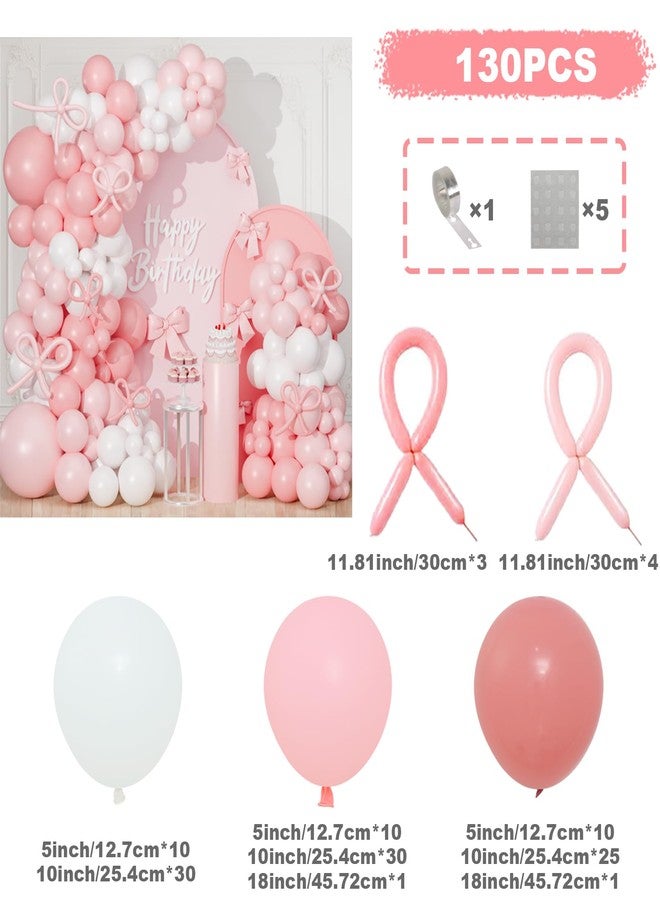 FengRise Pink Bow Balloon Arch Kit,130 PCS Coquette Birthday Decorations, Pastel Pink and White Garland Include Light blush Coquette Bow Balloon for Wedding Bridal Baby Shower Girls' Birthday Decoration - Image 3