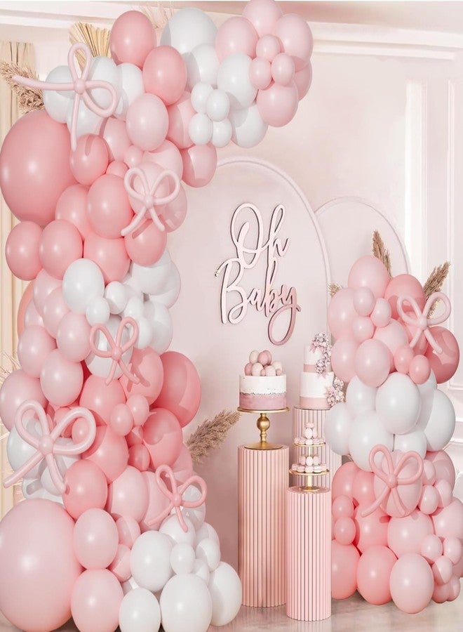 FengRise Pink Bow Balloon Arch Kit,130 PCS Coquette Birthday Decorations, Pastel Pink and White Garland Include Light blush Coquette Bow Balloon for Wedding Bridal Baby Shower Girls' Birthday Decoration - Image 2