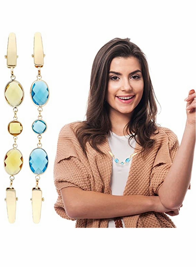 KASTWAVE Cardigan Clip, Sweater Clip, Sweater Dress Clip, with Vintage Jewelry Shawl Clasps Collar Clip, with Chain Suitable, for Vintage Dress Scarf Sweater Clothes Shirt, 2 PCS 2 Styles ( Yellow+ Blue) - Image 1