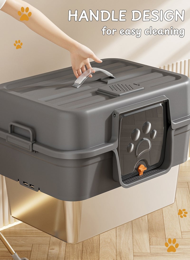 كيدل صندوق قمامة قطط مغلق من الفولاذ المقاوم للصدأ مع غطاء للقطط الكبيرة والمتعددة مع جوانب عالية، غير لاصق، مضاد للتسرب، سهل التنظيف - Image 5