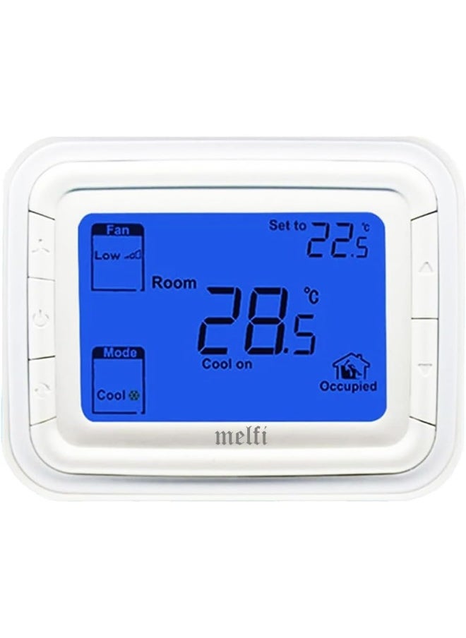melfi Melfi™ Home Digital Air Condition Manual FCU AC Thermostats with R Sense, 2 Pipe Heat/Cool Manual or Auto 3-Speed Fan Control | Suitable For Chiller/Compressor HVAC System 230V AC (Blue Backlight)  - Image 1
