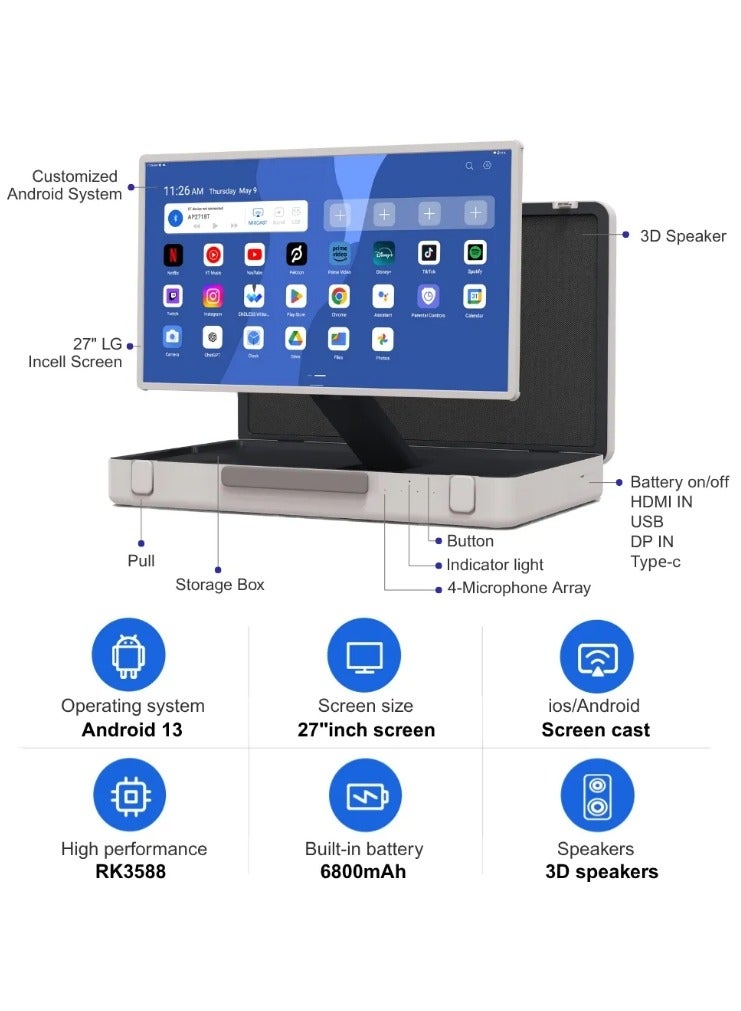 27-Inch Portable Briefcase Monitor | Foldable Screen with Built-in Stand | Ideal for Gaming, Work & Travel  - Image 3