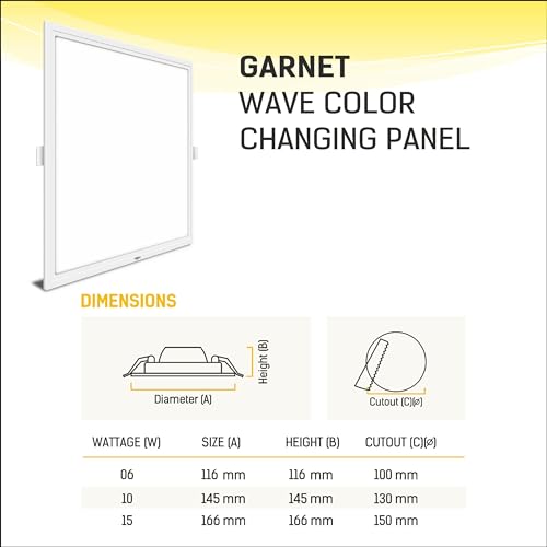 wipro Polycarbonate Garnet 15W Wave CCT Square Panel|Colour Changing|Warm White, Neutral White, Cool White|Slim Border & Sleek Design|Recessed Downlighter For False Ceiling|Cutout 150X150Mm|Pack Of 10 - Image 3