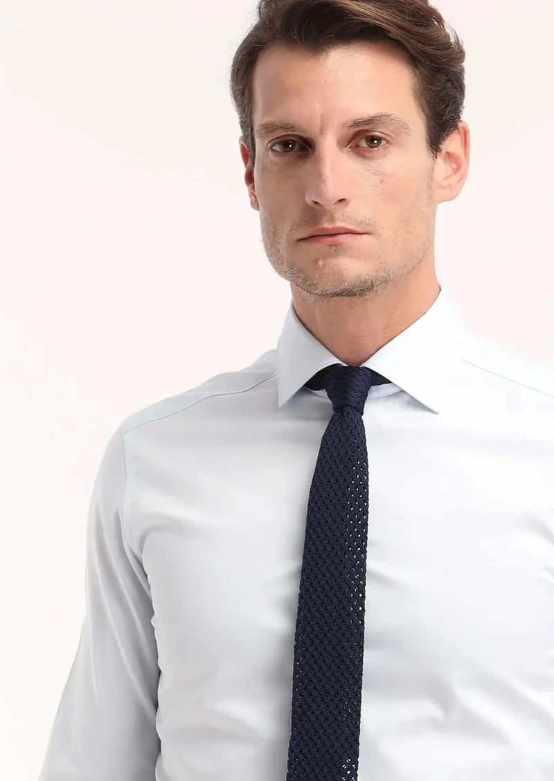 RAMSEY Light Blue Plain Slim Fit Weaving Classical 100% Cotton Shirt