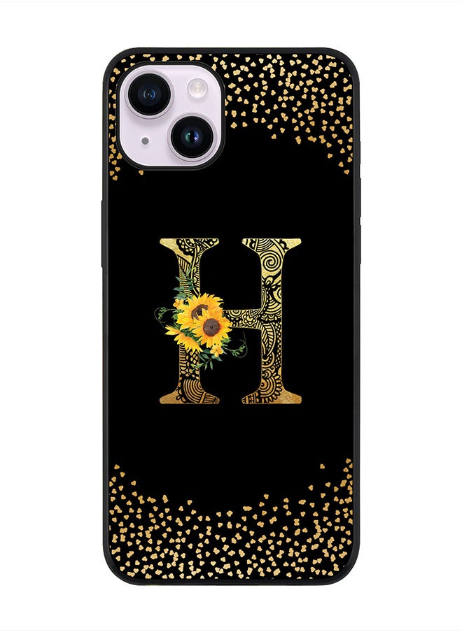 Stylizedd Rugged Black edge case for Apple iPhone 14 Plus, Soft Flexible Phone case Custom Monogram Initial Letter Mandala Floral Pattern Alphabet- H (Black)  - Image 1
