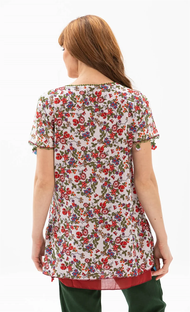 اكبينيز Short Sleeve Ceyda Voile Blouse White 6165