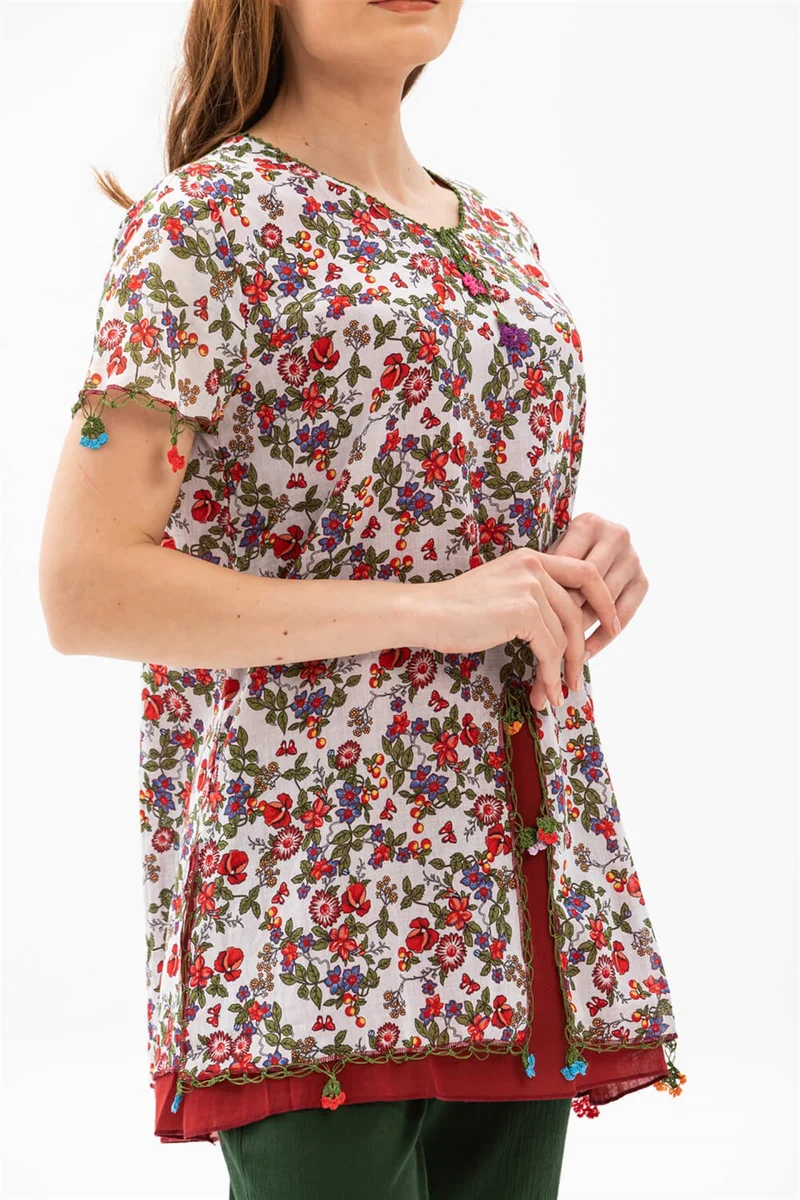 اكبينيز Short Sleeve Ceyda Voile Blouse White 6165