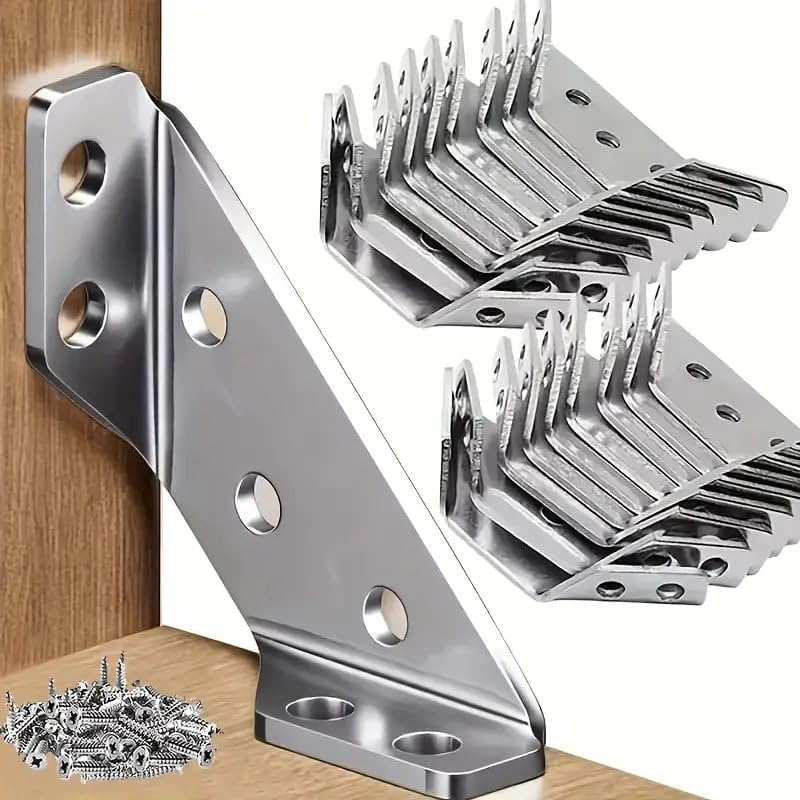 MVM Enterprise Steel Corner Fixer HeavyDuty Stainless Steel Corner Brackets 90Degree Angle Connectors for Furniture Wood Frames Durable Metal Triangle Braces for Woodworking Crafting10 pcs - Image 1