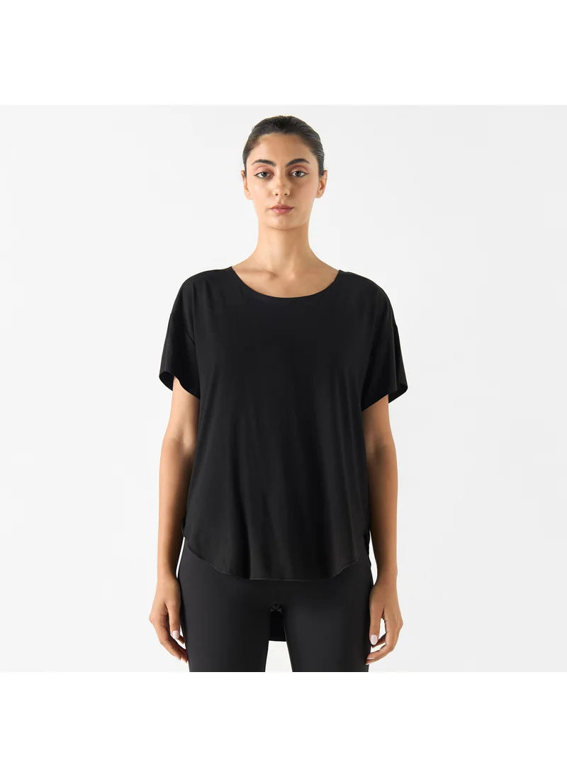 ADOT by Splash Round Neck High Low T-shirt with Short Sleeves