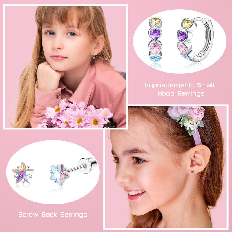 Florideco Hypoallergenic Earrings for Girls Surgical Steel Screw Back Stud Earring for Toddlers Small Hoop Huggie Earrings for Teens Cute Little Girl Earrings for Kids(over 4 years old) - Image 4
