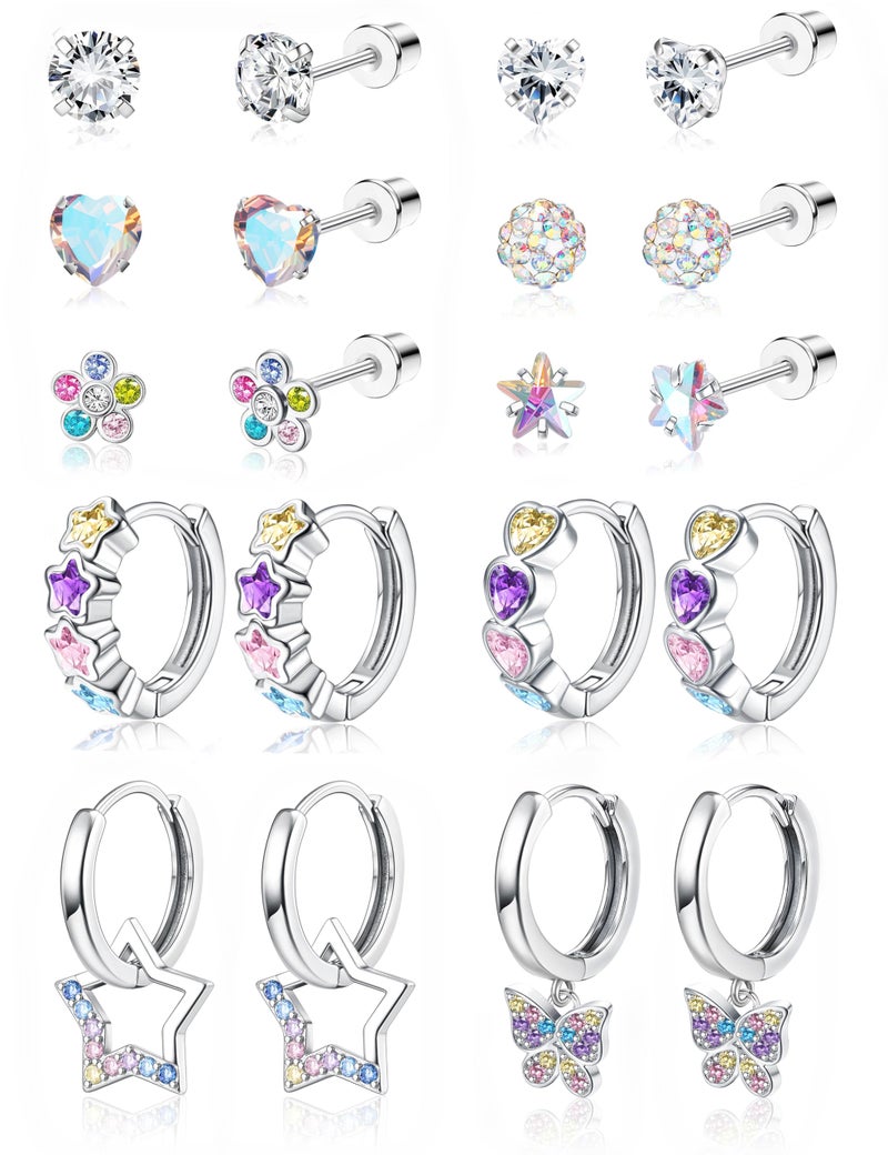 Florideco Hypoallergenic Earrings for Girls Surgical Steel Screw Back Stud Earring for Toddlers Small Hoop Huggie Earrings for Teens Cute Little Girl Earrings for Kids(over 4 years old) - Image 1