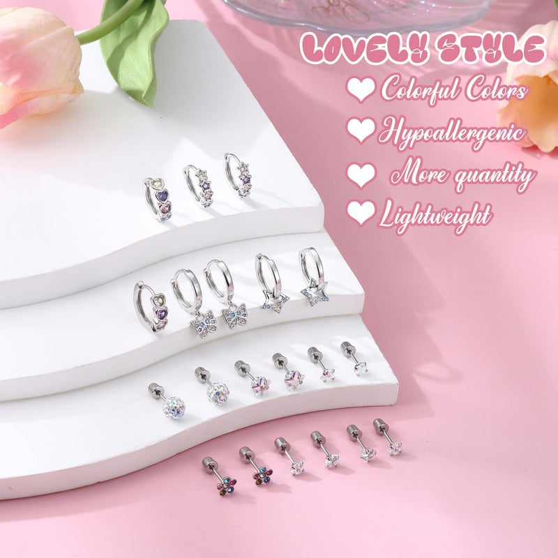Florideco Hypoallergenic Earrings for Girls Surgical Steel Screw Back Stud Earring for Toddlers Small Hoop Huggie Earrings for Teens Cute Little Girl Earrings for Kids(over 4 years old) - Image 3