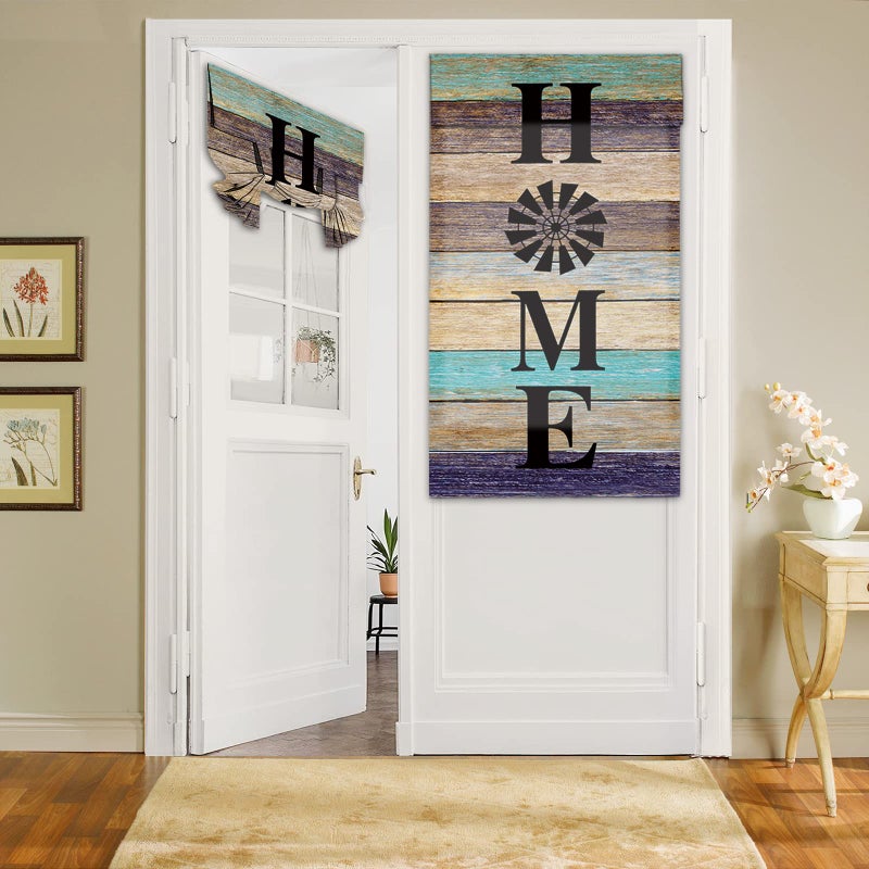 Bemigo Door Curtains For Door Windows Vintage Wooden Door Window Curtains For French Glass Door Privacy Thermal Insulated Tie Up Door Shades Farmhouse Colorful Small Window Curtains 26 X 42 Inch - Image 1
