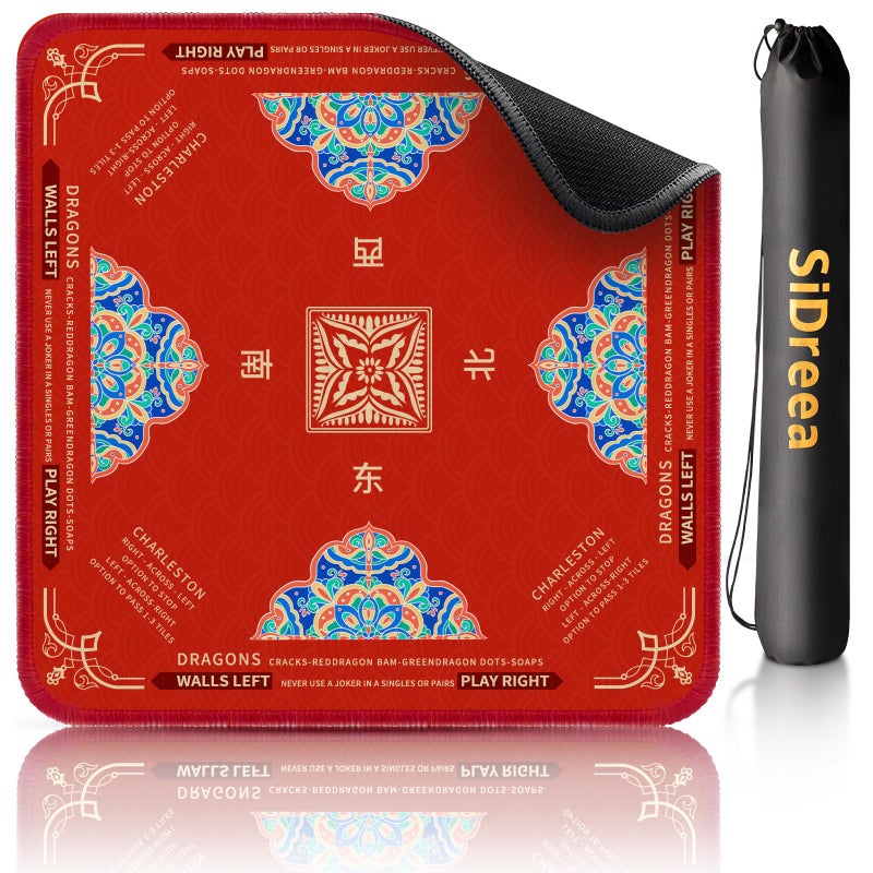 SiDreea Mahjong Mat 324324 Inch Noise Reduction AntiSlip Mahjong Mat for Table Mahjong Table Mat for Poker Card Board Games Table Mat Tile Games Dominoes Red - Image 3