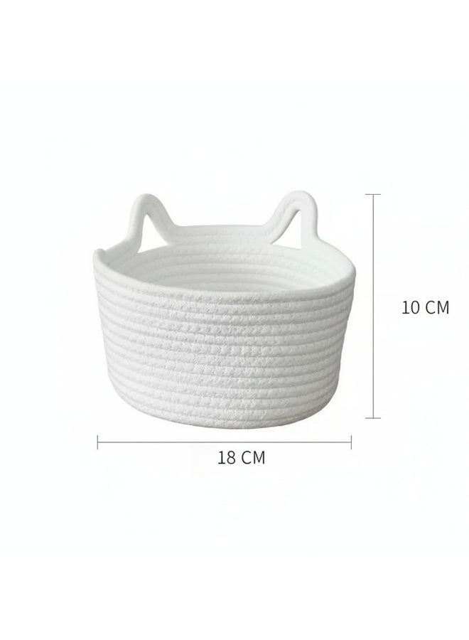 2 حزمة سلال تخزين حبل القطن المنسوجة يدويا - سلال منظم المنزل على الطراز الشمالي - سلالات تخزين مختلفة على سطح المكتب - منظمي مستحضرات التجميل في الحمام - 18x10cm مع تصميم أذن القط - Image 2